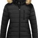 Wantdo Women's Plus Size Winter Coats Warm Long Puffer Coat Quilted Parka Jacket With Removable Fur Hood (4X, Black)