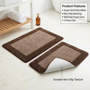 2-Piece Plush Memory Foam Bathroom Rug Set - Non-Slip, Soft absorbent microfiber Bath Mat Set in Chocolate Brown & Tan 20" x 32", Non Slip Indoor Door Rug, Absorbent Entrance Runner Rug for Bedroom, Hallway, Bathroom, Floor