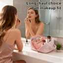 Makeup Bag,Quilted Puffer Cosmetic Bag for Women, 180 Lay-Flat Travel Make up Bag, Waterproof Large Capacity Toiletry Bag with Sturdy Zippers, Portable Makeup Organizer for Travel & Daily Use (Medium, White)