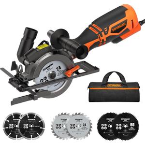 DOVAMAN Circular Saw, 5.8A 4-1/2" Circular Saw w/Laser, Metal Auxiliary Handle, 6 Blades (4", 4"), Cutting Depth 1-11/16" (90), 1-3/8" (45), Ideal for Wood, Soft Metal, Plastic, Tile - MCS01A