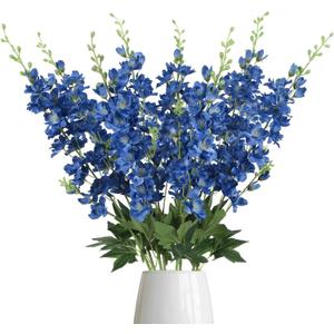 Blue Delphinium Artificial Flowers,8PCS Faux Delphinium Bulk 33.5'' Long Stem Larkspur Silk Flowers for Tall Vase Table Centerpieces Wedding Home Garden Decor(Navy Blue)