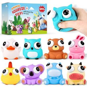Pack of 6, Animal Squishy Fidget Toys, Cute Squishies Toys for Kids Adults, Pop Out Eyes Toy, Popping Eye Stress Relief Toy, Easter Basket Stuffers, Party Favors, Goodie Bag Stuffers and Classroom Prizes