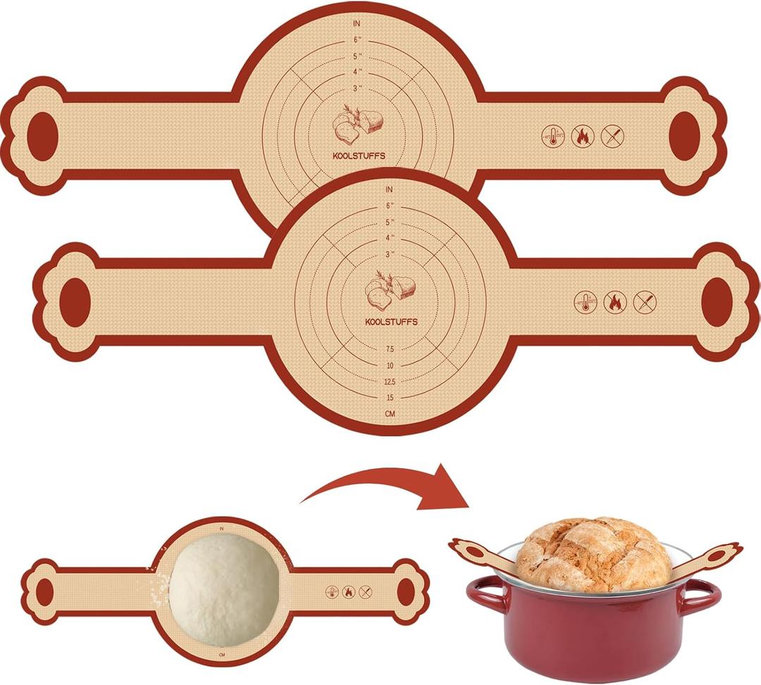 Koolstuffs Silicone Sourdough Bread Sling Mat for Dutch Oven, 2 Pack Non-Stick & Easy Clean Reusable sourdough mat, Easy and Stable to Transfer Sourdough Bread, Round (Red)