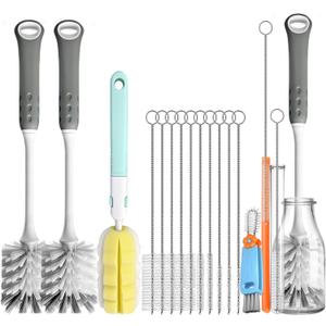 14Pcs Bottle Brush Cleaner Set, Long Handle Bottle Brushes, Sponge Brushes, 3-in-1 Water Bottle Cleaner Brushes and Straw Brushes for Water Bottles, Cups and Straws Cleaning