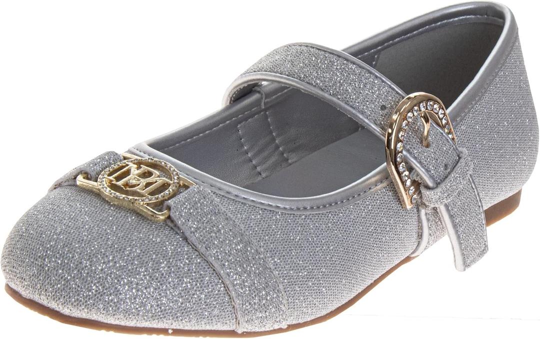 Josmo Girls Sparkly Mary Jane Flats Glitter Dress Sandals with Adjustable Buckle for Little Kid to Big Kid