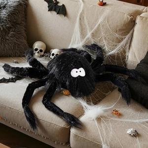 Lanpn Halloween Spider Throw Pillow, Cute Spiders Shaped Decorative Soft Plush Pillow Cushion for Gift Party Home Sofa Couch Bed Indoor Halloween Decor (Black,10 x 24 inch)
