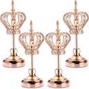 Mumufy 4 Pcs Gold Crystal Candle Holders Crown Candlestick 13.8 Inches Tealight Holders Metal Candelabra Vintage Votive Candlesticks Elegant Candle Centerpiece for Wedding Festival Dining Table Decor