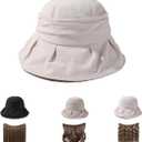 Summer Women's Beach Sun Hat, Wide Brim Sun Protection, Lightweight Cotton Hat with Hair Attached via Magic Tape