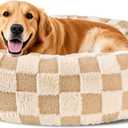 Dog Calming Beds for Small Medium Large Dogs - Round Donut Washable Puppy Dog Bed, Anti-Slip Faux Fur Fluffy Donut Cuddle Anxiety Cat Pet Bed (36" Grid)