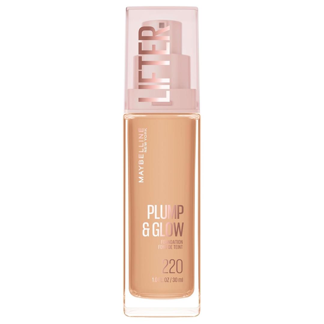 Maybelline Lifter Plump & Glow Foundation, Liquid Foundation with 2% Niacinamide + Hyaluronic Acid, Plumping and Brightening Face Makeup, 220, 1 Count