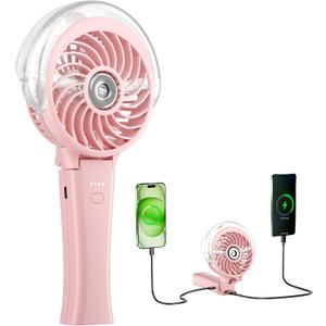 HandFan 4000mAh Handheld Misting Fan, 50ml Water Tank, Rechargeable Personal Mister Fan Portable AC, Spray Water Mist Fans, Foldable Cooling Ice Fans for Beach Travel Outdoors(Pink)