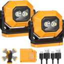 LED Rechargeable Work Light, 2Pack 1500LM Portable COB Magnetic Lights with 3 Modes & 360Rotatable, IPX4 Waterproof Worklight for Car Repairing, Job Site Lighting, Emergency (2 PCS)