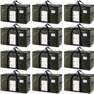 TAILI 12 Pack Green Extra Large Storage Bags, Heavy Duty Totes with Visible Window, Wrap Around Handles, Perfect for Moving and Storage
