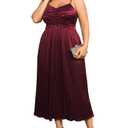 SCOMCHIC Women's Plus Size Dress Pleated V Neck Sleeveless Spaghetti Strap A Line Cocktail Party Cami Long Maxi Dress Burgundy (Red)
