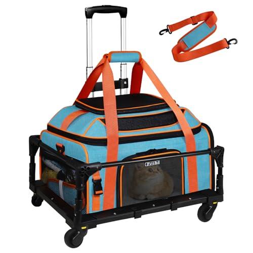 Petskd Top-Expandable Small Pet Carrier with Wheels (19" L x 13" W x 9" H), Southwest/Allegiant Airlines Approved, Rolling Pet Carrier for Small Dogs & Cats (Black)