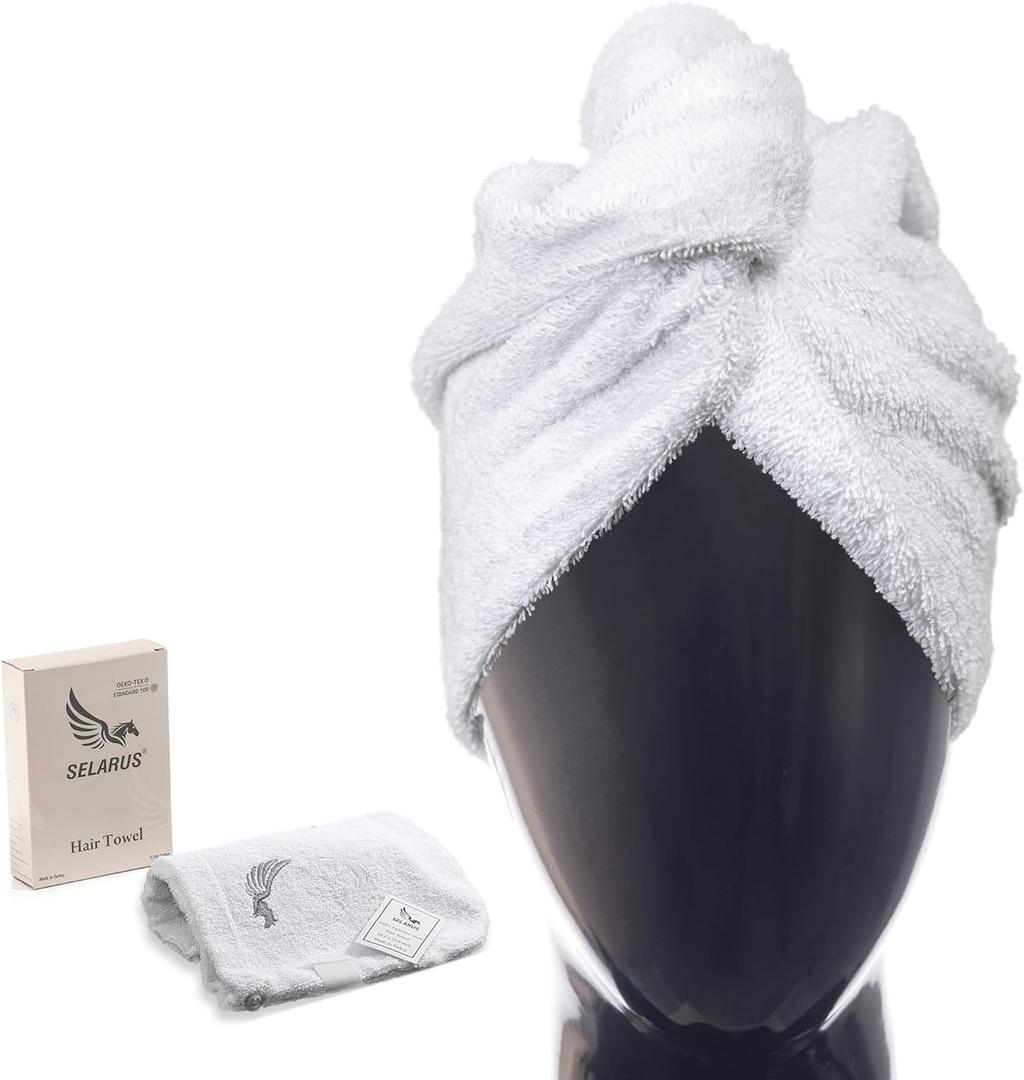 100% Turkish Cotton Hair Towel Wrap for Women, Non Microfiber,400-GSM(Grams per Square Metre), Anti Frizz, Hair Plop Waffle Towels for Curly, Long& Thick Hairs, Turban Head Wrap, 1Pack10x26inc(White)