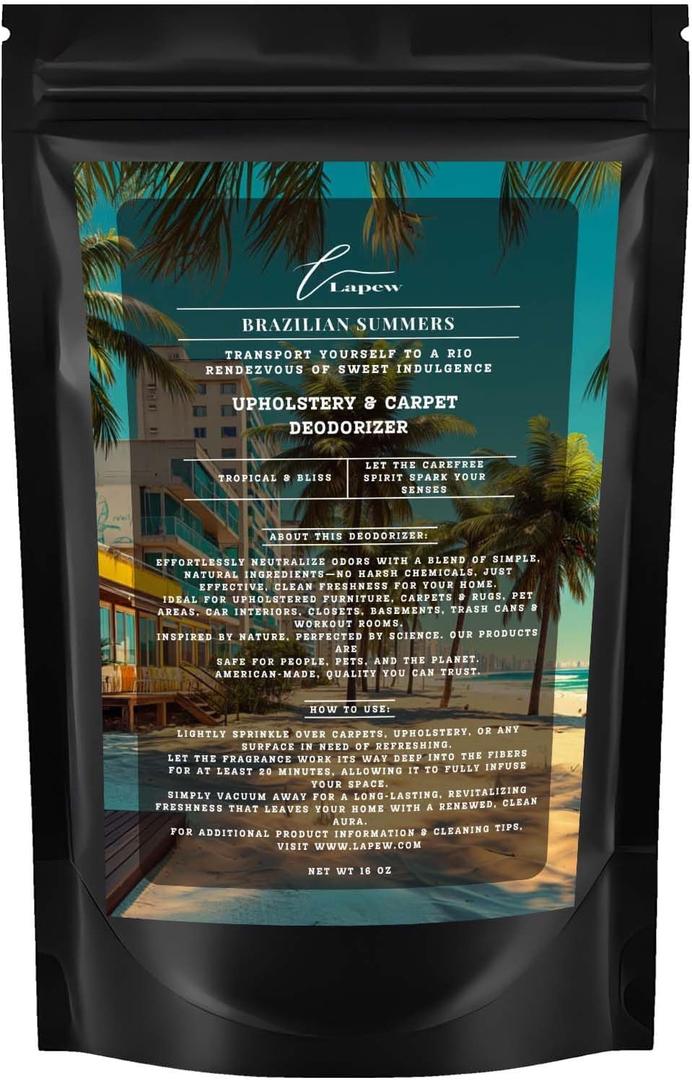 Brazilian Summers Carpet Freshener Powder: Powerful Odor Eliminator for Home, Upholstery Deodorizer, Carpet Deodorizer, Pet Urine, Cat Litter Box - Brazilian Crush Fragrance (16 Ounce)