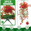2 Packs Outdoor Artificial Hanging Flowers with 3D Magnetic Butterflies, UV Resistant Faux Silk Blooms for Spring Summer Porch Patio Balcony Decor, Red (With 8 PCS Simulated Butterflies)