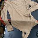 SUUKSESS Women Square Neck Long Sleeve Bodysuit Sexy Thong Bodysuit Shirts (Medium, 01 Khaki)