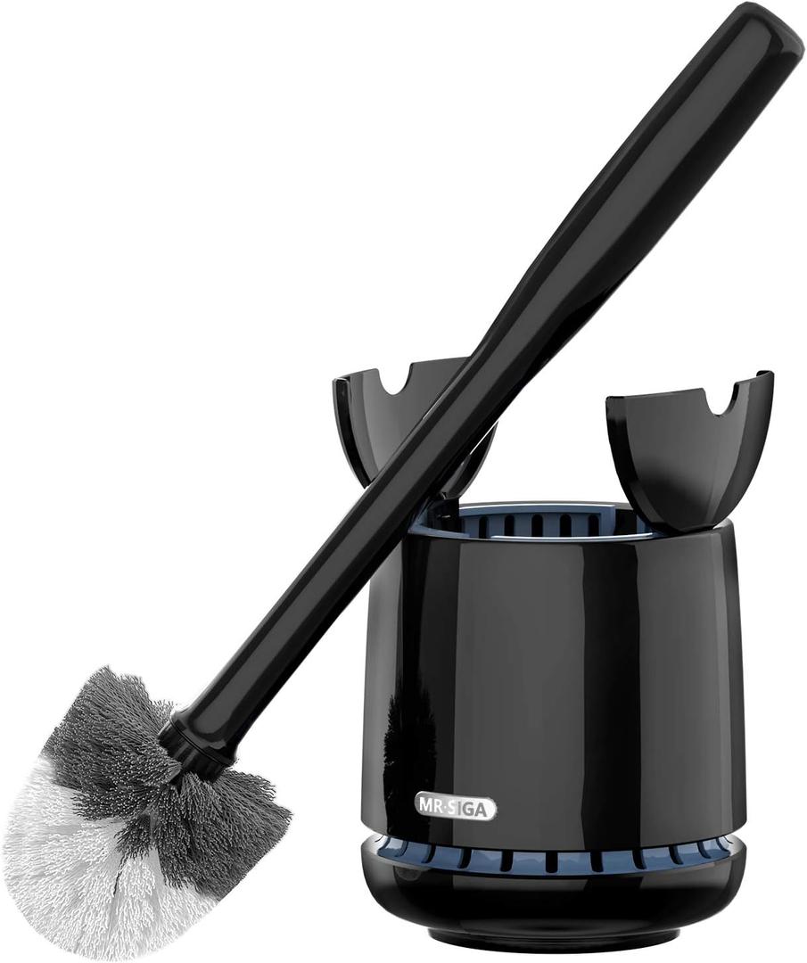 MR.SIGA Toilet Bowl Brush and Holder, Premium Quality, with Solid Handle and Durable Bristles for Bathroom Cleaning, Black, 1 Pack (One Size)