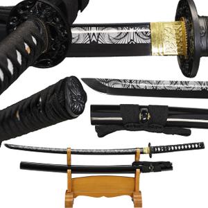 Wuaiyebet-1045/1060 high Carbon Steel Full Hand Forged Traditional, Katana Sword Hademade Heat Tempered ，Japanese Samurai Swords ，Full Tang,Functional,Black