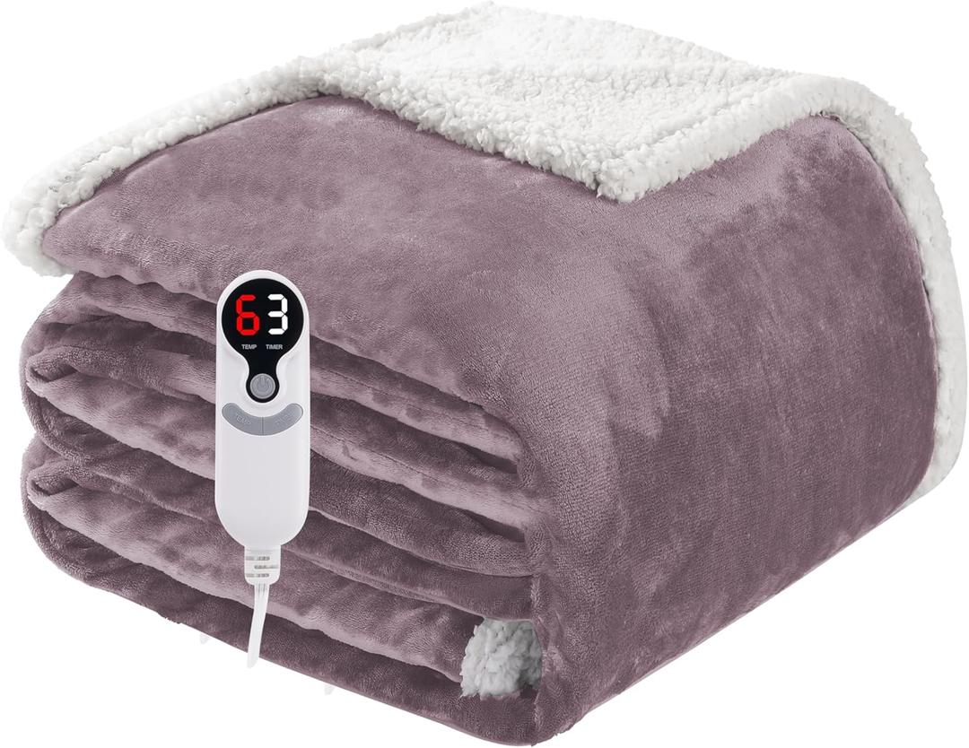 Electric Heated Blanket Full Size 72"x84", Soft Flannel with Overheat Protection, 9 Adjustable Heat Settings & 10-Hour Auto-Off Timer, Fast Heating for Winter Comfort, for Couch & Bed, Purple