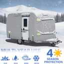 Fiberglass Travel Trailer Cover, Upgraded 8 Layers Top Fits 13-16 to 10 Feet Trailers, Waterproof Camper Cover, RV Cover with Extra Windproof Ropes, Adhesive Repair Patche