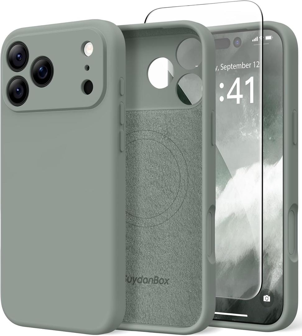 Magnetic for iPhone 17 Pro Case, Compatible with MagSafe, [Full Camera Protection][Screen Protector] Silicone Shockproof Protective Phone Case for iPhone 17 Pro 6.3", Calke Green