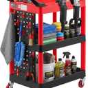 VEVOR 3 Tier Utility Cart on Wheels, 300 LBS Rolling Tool Storage with Pegboards & 360° Swivel Wheels (2 Brakes), Heavy Duty Plastic Rolling Cart for Garage, Warehouse & Repair Shop