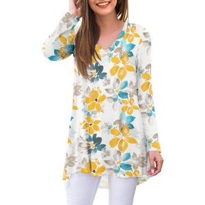 AWULIFFAN Women's Fall Long Sleeve V-Neck T-Shirt Sleepwear Tunic Tops Blouse Shirts (XXL)
