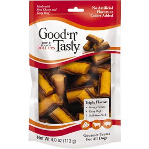 Good'n'Fun Good 'n' Tasty Triple Flavor Roll Ups 4 Oz Cheese, Beef, Pork, BBD 04/24/2026