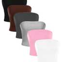 SOLY HUX Women's 6 Piece Tube Top Strapless Sleeveless Slim Fit Solid Bandeau Crop Tops Multicoloured Small