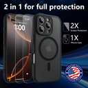 Innaght Magnetic for iPhone 16 Pro Case[Compatible with MagSafe][Camera Protection][2+Full Coverage Tempered Glass Screen Protector][Translucent Matte] Drop Protection Phone Case,6.3",Black