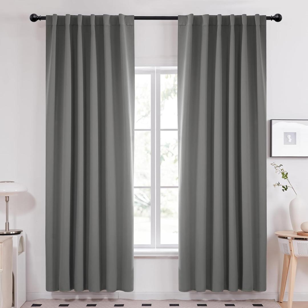 Deconovo Blackout Curtain Panels Window Draperies Rod Pocket/Back Tab Curtains Thermal Insulated Blackout Curtains for Bedroom 52Wx84L Inch, Light Grey, 2 Panels