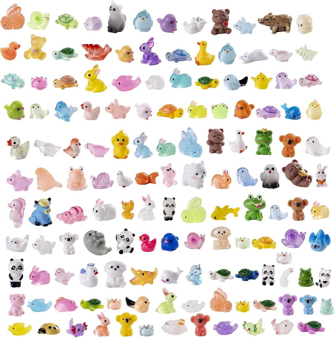 140 Pack Mini Animals Tiny DuckCowBee Figurines Bulk for Miniature Dollhouse Decor Accessories Garden Aquarium Potted Ornament Party DIY Charms Office Classroom Activity to Hide