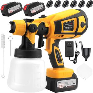 Paint Sprayer, 650W Cordless with 2 X 4.0mAh 21V Battery, All Copper Motor 6 Nozzles & 3 Spray Modes, Easy to Clean, Paint Sprayer Gun for House Painting Fence Cabinets Wall DIY