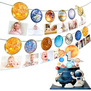 First Trip Around The Sun Birthday Decorations Party Supplies First Launch Photo Banner Party Supplies for 1st Trip Around The Sun 12 Months Milestone Backdrop Astronaut Theme Baby Shower Decor