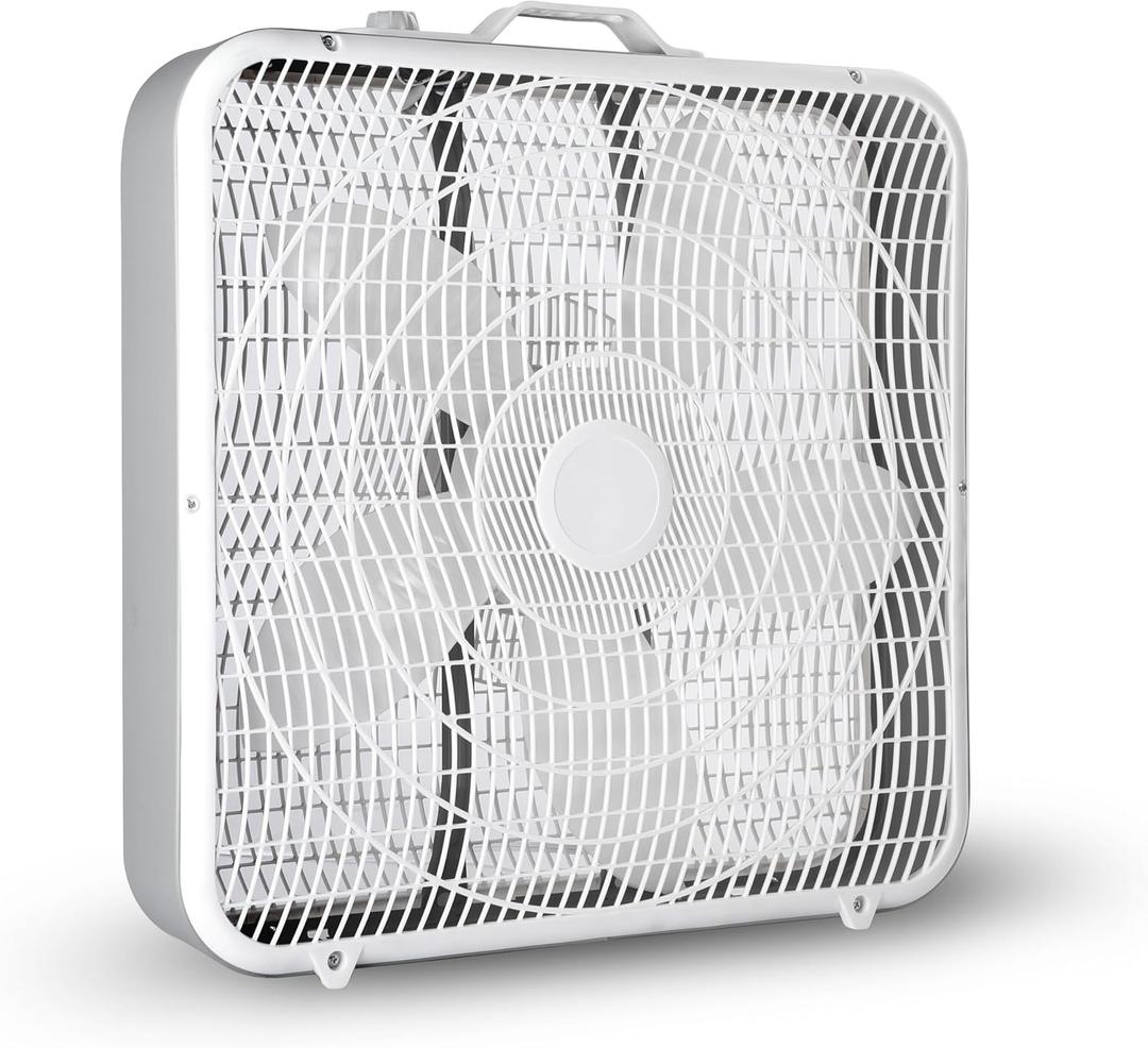 20 Inch Box Fan with Carry Handle, Portable Powerful and Quiet 3-speed Floor Fan with Protection Net, Durable 70W Lightweight for Bedroom Study Home, White