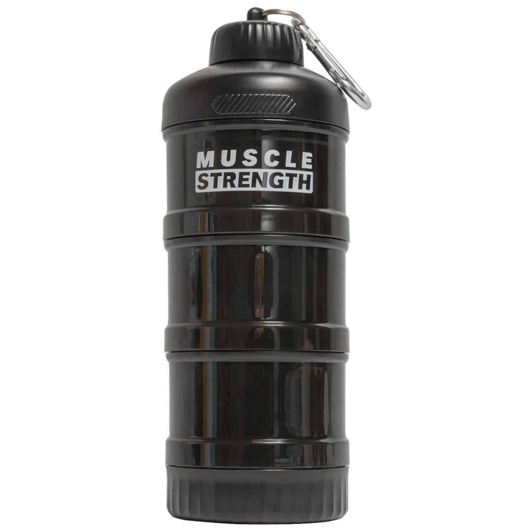 Protein Powder Travel Container with Funnels & Carabiners, 4 Stackable Portable Protein Powder Container to Go, Protein Powder Funnel Set, Travel Protein Powder Containers for Fitness, Travel (Black)