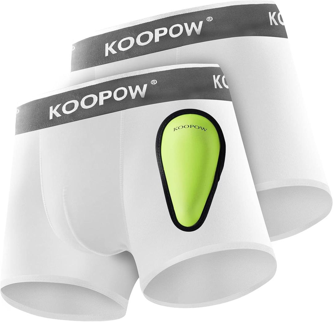 KOOPOW 2-Pack Boys Compression Briefs with Soft Protective Athletic Cup, Youth Peewee Underwear for Baseball, Football (X-Small)