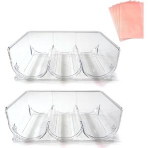 Wine Storage Rack for Fridge 2 Pack - Stackable Bottle Holder Organizer for Refrigerator - Plastic Shelf for Bottles - Complete with 4 Fridge Liners