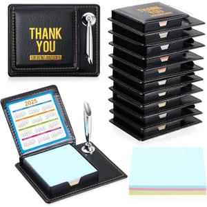 Tenceur 10 Pcs Valentine Employee Appreciation Gifts Bulk, Thank You PU Leather Sticky Note Holder with Cards Inspirational Office Desk Accessory for Teachers Coworkers(Motivational Staff)