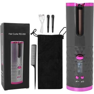 ZJchao Automatic Curling Iron, Cordless Hair Curler Iron with LCD Temperature Display Timer, 3 Adjustable Temperature Portable USB Fast Heating Auto Curler for Hair Styling(#1)