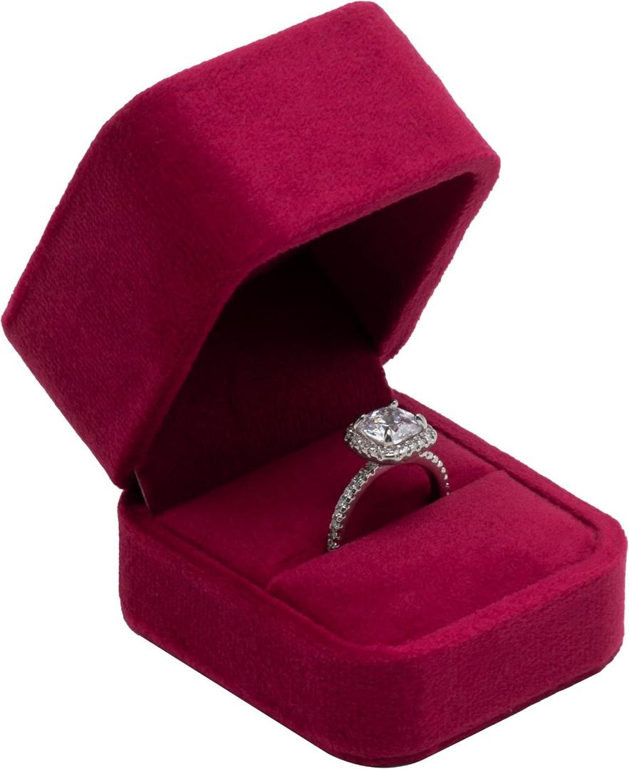 Velvet Single Ring Box Case Holder for Engagement Proposal Birthday Wedding,Jewelry Ring Gift Box Jewelry Packaging Box (Red)