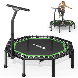 BCAN BT3 51" Octagonal Rebounder Trampoline for Adults, 450LBS Max Load Fitness Trampoline with Large Jumping Area, Silent Bungee Mini Trampoline with T-Adjustable Handle for Home Gym