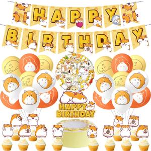 82 Pieces Hamster Birthday Party Supplies Includes Hamster Banner, Balloons, Cake Topper, Cupcake Toppers, Stickers, Cute Hamster Animal Theme Party for Kids Teens Birthday Party Decorations
