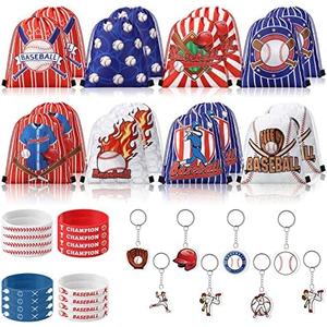 Talltalk 48 Pcs Baseball Party Favors Sets Sports Team Gifts with 16 Drawstring Backpack Gift Goodie Bag Snacks Candy Treat Bags 16 Wristband 16 Keychain for Baseball Birthday Party Supplies Decor
