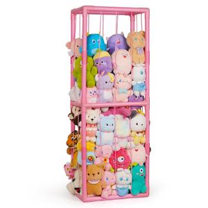 Trycooling Stuffed Animal Storage Zoo Stuffed Animal Holder Space Save Vertical Stuffed Animals Storage PVC with Elastic Band and Net for Playroom Bedroom Nursery (Pink 1)