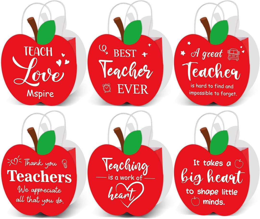 12Pcs Teacher Appreciation Gift Party Decoration Red Apple Favor Bag We Appreciate You Bags Thank You Teacher Apple Candy Treat Bag with Handle for Teachers’Day Back to School Party Supply 4.7×3.1×4.7