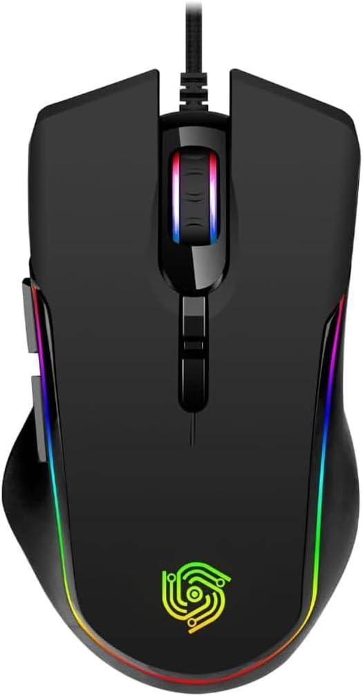 Wired Gaming Mouse, Heavyweight Corded Mouse with RGB Backlit and 4 Adjustable DPI Up to 7200, for PC Mac Laptop Computer, Black (MKE 816)